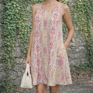 RACHEL ZOE Boho Linen Ikat Print Trapeze Dress, S